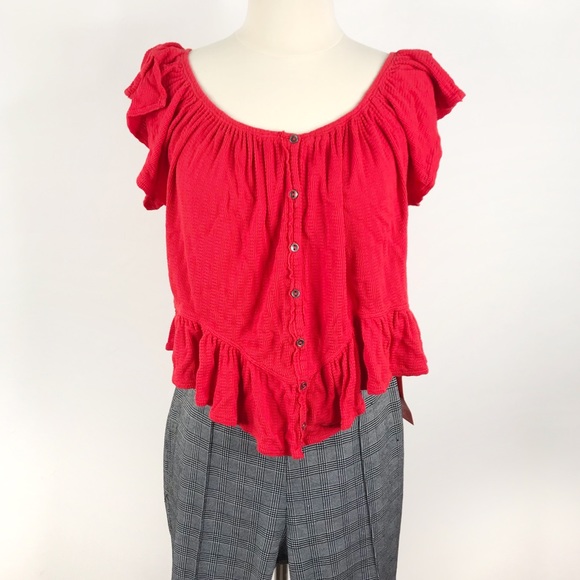 FREE PEOPLE Red Off the Shoulder Flowy Top - Picture 1 of 7